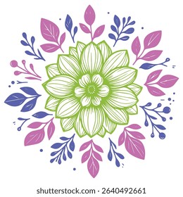 abstract single line flower drawing with ornate leaf elements.modern botanical sketch for textile printing.elegant floral art for cushions


