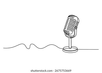 Abstract single line microphone drawing showing podcast singing audio and entertainment concept