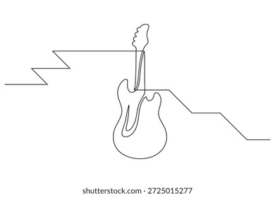 Abstract single stroke line modern illustration of an electric guitar with lightning frequency