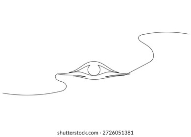 Abstract single stroke line modern illustration of a focused eye with a long trailing path