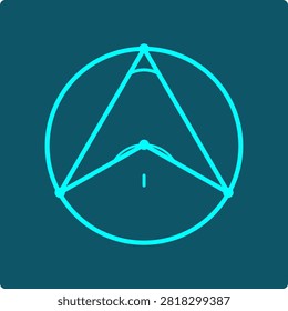 Abstract single-line vector icon illustrating the circle theorem of inscribed and central angles a circle with an inscribed triangle and angle markers. Ideal for math education, geometry lessons, STEM content, and tutoring materials.