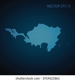 Abstract Sint Maarten map template made from blue diagonal lines on dark background. Vector illustration EPS10.