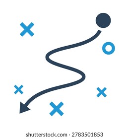 Abstract sinuous path line vector illustration with decorative geometric symbols geometric abstract direction