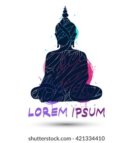 Abstract sitting Buddha silhouette logo on white background