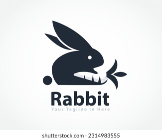 abstract sitting bunny rabbit catch carrot logo design template illustration inspiration