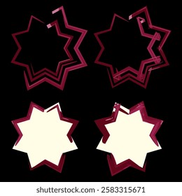 Abstract six-pointed star frames with bold red brushstroke outlines on a contrasting black background. Versatile frames suitable for graphic design, digital art, and social media graphics.