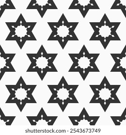 Abstract six-pointed stars seamless pattern. Jewish symbols. Stylish texture. Vector monochrome background. Black and white seamless vector pattern.