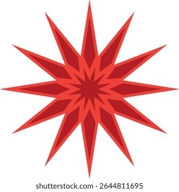 Abstrato projeto de estrela de dezesseis pontas em vermelho.