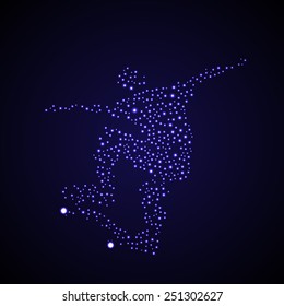 Abstract skateboarder stars silhouette riding and jumping