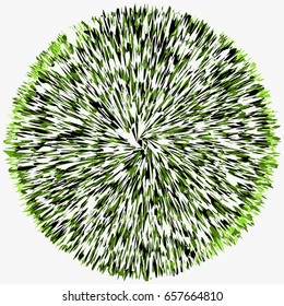 Abstract skein-like tangled circle. Round shape with overlapping radial shapes