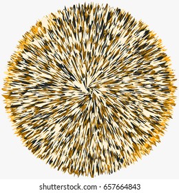 Abstract skein-like tangled circle. Round shape with overlapping radial shapes