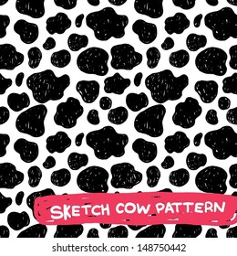 Abstract Sketch Cow Seamless Pattern. Cow Background. Vector Illustration