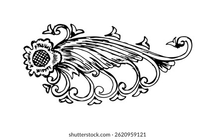 Abstract sketch decorative design flower ornate clip art element ornament.