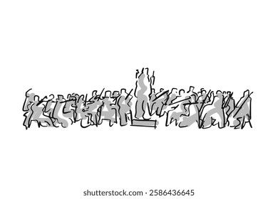 Abstract Sketch, Hand Drawing of Philharmonic Orchestra band with the conductor