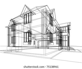 Abstract sketch of house. Architectural 3d illustration
