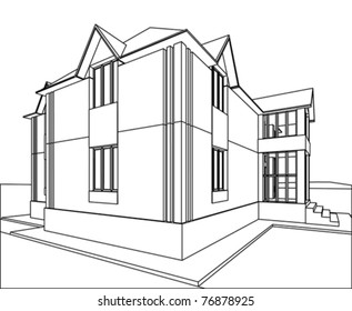Abstract sketch of house. Architectural 3d illustration
