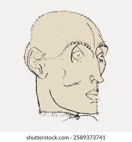 Abstract sketch of a human face in profile, featuring exaggerated features and minimalist lines. Artistic, abstract, and minimalist design in a sketch style. Vintage illustration isolated, vector.