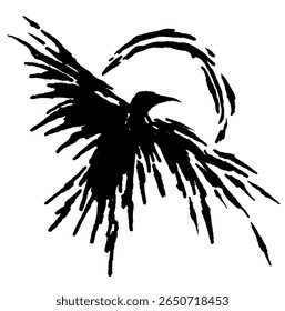 Ilustração de esboço abstrato de uma silhueta de corvo com um design único e elegante