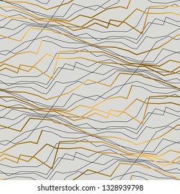 Abstract sketch lines and angles seamless pattern. Chaotic wave and gold gradient lines. Minimalistic light background. Geometric backdrop, textile, wallpaper, wrapping paper illustration