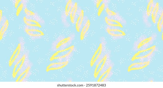 Abstract sketch organic shapes and spots, dots, drops seamless pattern on a blue background. Vector hand drawn brush strokes unique forms print. Contemporary minimalist ornament.
