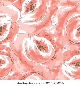 Abstract sketch with pink Rose,Seamless pattern with flowers. Roses seamless background. Textile print for bed linen,