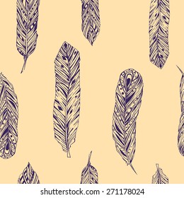 Abstract sketch style feathers seamless pattern