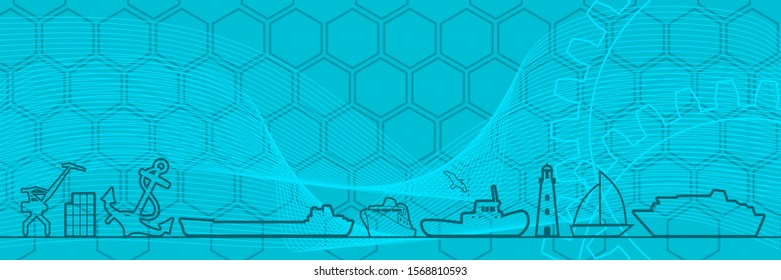 Abstract sketch stylized background. Cargo port. Vector illustration. Field for text. Modern brochure, report or flyer design template.