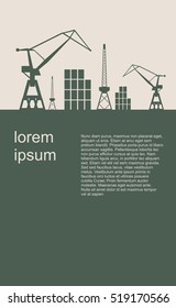 Abstract sketch stylized background. Cargo port. Vector illustration. Field for text. Modern vector brochure, report or flyer design template.