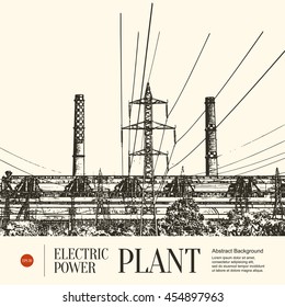 Abstract sketch stylized background. Electric power station