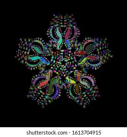 Esbozo abstracto patrón vectorial con elementos florales dibujados a mano. Gentil, garabatos en colores azul, verde y negro.