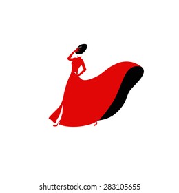 Abstract sketch woman (model) in red dress and black hat , vector pattern beauty and fashion,  trendy stylish texture spring summer fall, logo  shopping  and sale. Color prints logotype, label, emblem