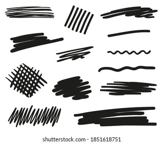 Abstrakte Skizzen. Handgezeichnete Unterstriche auf Weiß. Schwarz-Weiß-Illustration