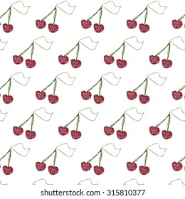 Abstract Sketchy Doodle Cherries Pattern Background 