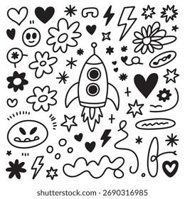 Colección Abstractas de Doodle incompleto de símbolos divertidos