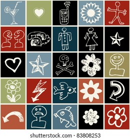 abstract sketchy icons, hand drawn design elements