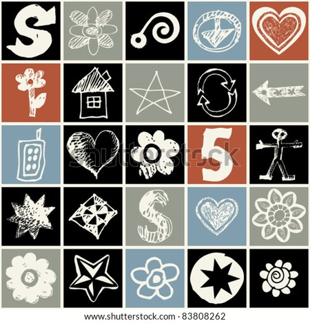abstract sketchy icons, hand drawn design elements