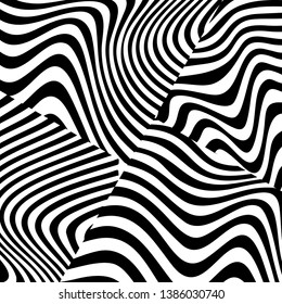 Abstract skins of zebra. Curved black and white lines. Modern vector background.