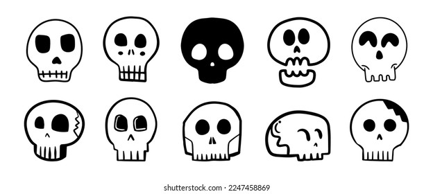 Abstract skull art design vector bundle set collection. Hand drawn character symbol. 
