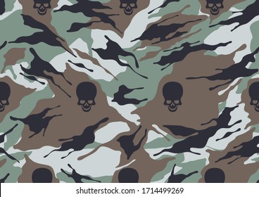 abstract Skull and camouflage military pattern, skin texture red color, fashion fabric printing vector illustration.