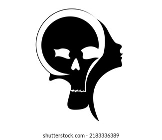 Abstract Skull and face together isolated on white background - vector illustration