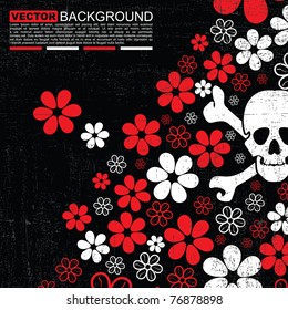 Abstract skull and flowers grunge background design