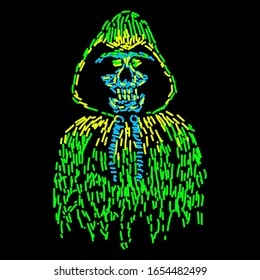 Abstract skull with a green hood