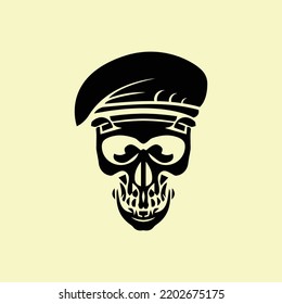 abstract skull hat commando logo icon. commando hat human skull vector. suitable for skull logo icons, command and web education.