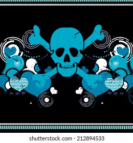 Abstract skull and hearts - grunge background design