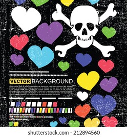 Abstract skull and hearts - grunge background design