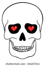 Abstract skull with hearts isolated on white background