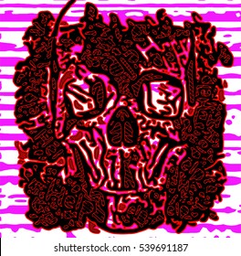 Abstract skull illustration vector print.