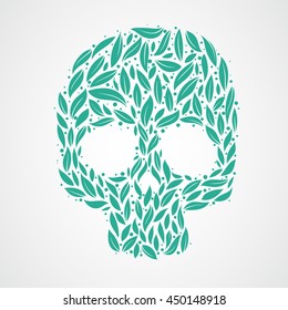 Abstract skull in leaves