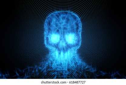 Abstract skull from light particles on dark background. Vector illustration