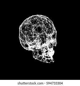 Abstract skull from lines and dots.Isolated on black background. Vector illustration.